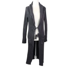 Weekend Max Mara Black Cotton Cable Knit Long Duster Cardigan Sweater S